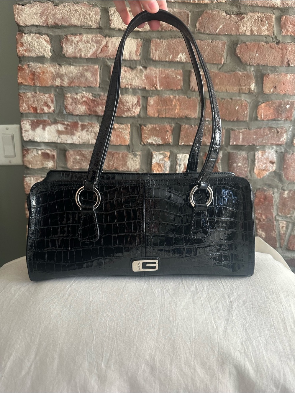 Y2K black GUESS croc bowler bag shoulder